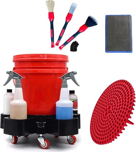5 Gallon Bucket Dolly with 5 Rolling Swivel Caster,Rolling Bucket Dolly with Bucket Insert&Clay Mitt for Car Washing, Construction,Food Industry-Detailing Smoother Maneuvering(Not Included Bucket) in Saudi Arabia