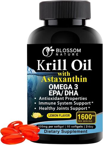 ​Antarctic Krill Oil 1000mg Softgels with Astaxanthin – Omega-3 EPA & DHA Supplement for Heart, Brain, and Joint Health in Form of Phospholipids– 60 Vanilla-Flavored Softgels in Saudi Arabia