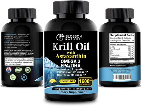 ​Antarctic Krill Oil 1000mg Softgels with Astaxanthin – Omega-3 EPA & DHA Supplement for Heart, Brain, and Joint Health in Form of Phospholipids– 60 Vanilla-Flavored Softgels in Saudi Arabia