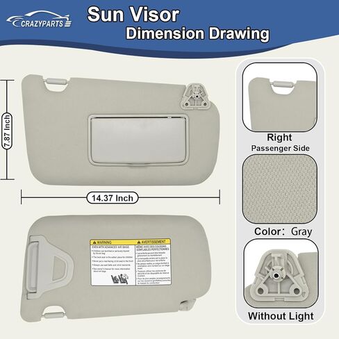سائق جانب Sun Visor متوافق مع Nissan Sentra 2013-2019 Sun Shade بدون استبدال الضوء 96401-4at7a اللون: رمادي in Kuwait
