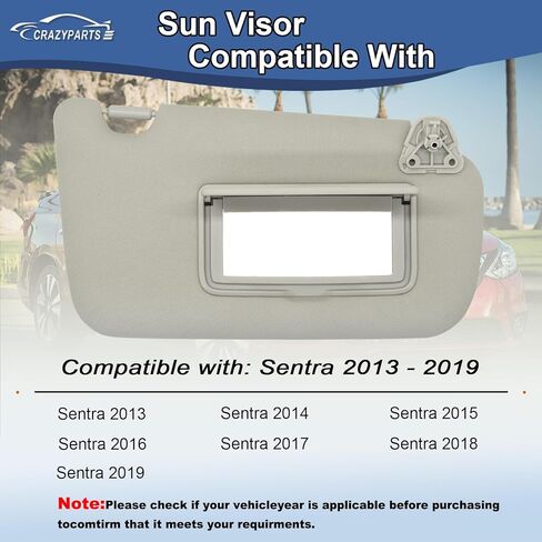 سائق جانب Sun Visor متوافق مع Nissan Sentra 2013-2019 Sun Shade بدون استبدال الضوء 96401-4at7a اللون: رمادي in Kuwait