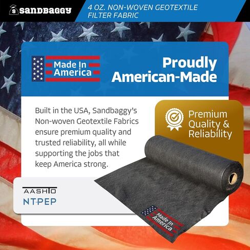 Heavy-Duty Sandbaggy Non-Woven Geotextile Landscape Fabric Roll, Made in USA, Lightweight Weed Barrier, UV Protected, 100 Lb Tensile Strength, French Drain, Erosion Control (3 ft x 15 ft Roll) in Kuwait