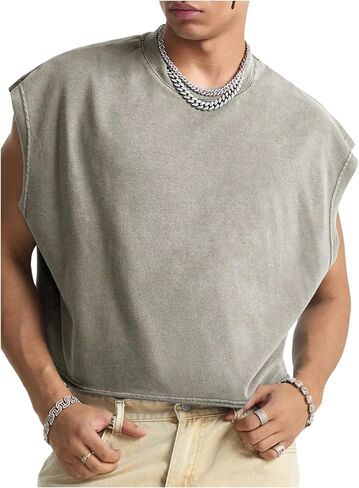 Verdusa Men's Sleeveless Crop Shirts Oversized Tees Punk Vest Tops Hip Hop Pullover Tank Tops Streetwear in Saudi Arabia