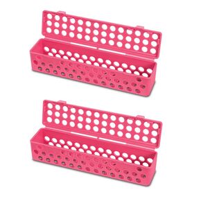 2/Pcs Dental Instrument Sterilization Plastic Container, 8" x 1¾" x 1¾" Dental Autoclave Cassettes Box - Neon Pink in Kuwait