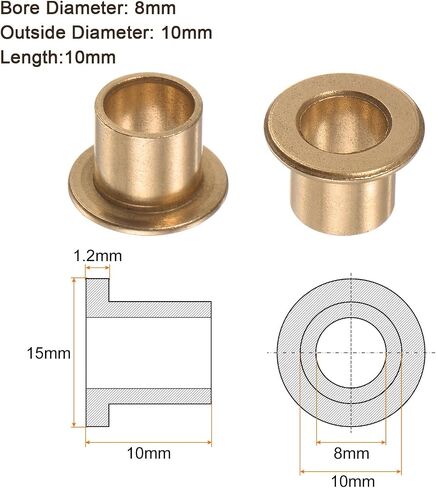 2pcs Flanged Sleeve Bearing - [8mm x 10mm x 10mm] Bronze Oilless Bushing for Equipment Machine Use | Gold in Saudi Arabia