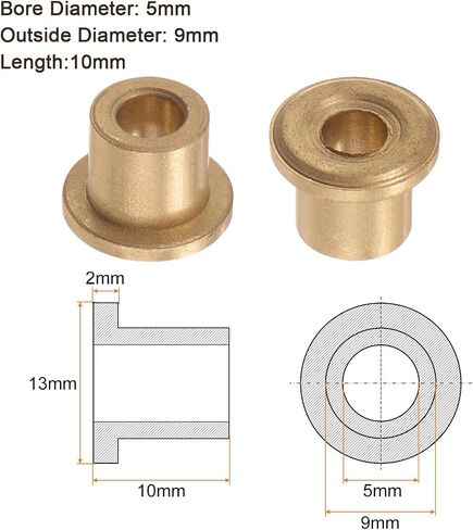 2pcs Flanged Sleeve Bearing - [8mm x 10mm x 10mm] Bronze Oilless Bushing for Equipment Machine Use | Gold in Saudi Arabia