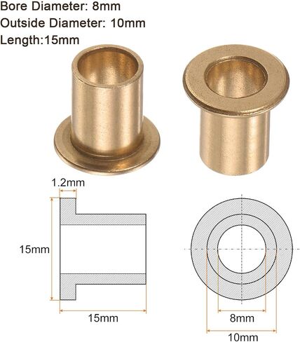 2pcs محمل الأكمام ذات الحواف - [8mm × 10 مم × 10 مم] جلبة البرونزية البرونزية لآلة المعدات استخدام | ذهب in Saudi Arabia