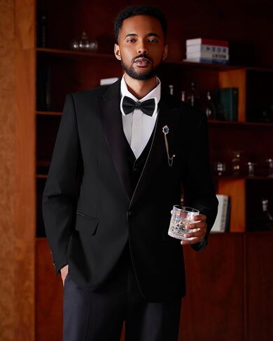 MAGE MALE Mens Suit Slim Fit 3 Piece Tuxedo Suits One Button Wedding Prom Party Dinner Blazer Vest Black Pants Set in Saudi Arabia