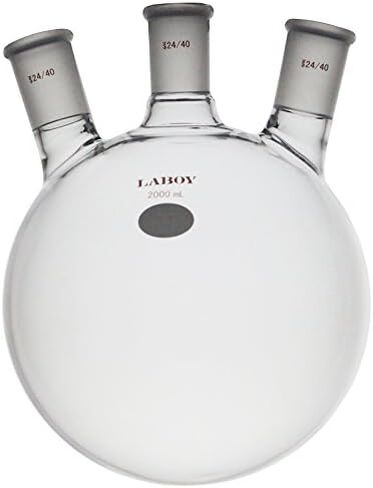 Laboy Glass 2000mL 3 Neck Round Bottom Boiling Flask with 24/40 Center & Side Joints Angled Receiving Reflux Flask Multi Neck Apparatus Organic Chemistry Lab Glassware in Kuwait