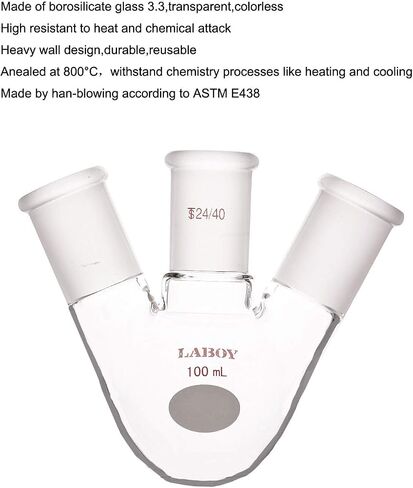 Laboy Glass 2000mL 3 Neck Round Bottom Boiling Flask with 24/40 Center & Side Joints Angled Receiving Reflux Flask Multi Neck Apparatus Organic Chemistry Lab Glassware in Kuwait