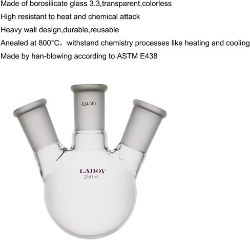 Laboy Glass 2000mL 3 Neck Round Bottom Boiling Flask with 24/40 Center & Side Joints Angled Receiving Reflux Flask Multi Neck Apparatus Organic Chemistry Lab Glassware in Kuwait