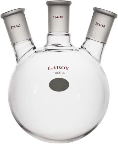Laboy Glass 2000mL 3 Neck Round Bottom Boiling Flask with 24/40 Center & Side Joints Angled Receiving Reflux Flask Multi Neck Apparatus Organic Chemistry Lab Glassware in Kuwait