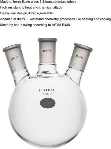 Laboy Glass 2000mL 3 Neck Round Bottom Boiling Flask with 24/40 Center & Side Joints Angled Receiving Reflux Flask Multi Neck Apparatus Organic Chemistry Lab Glassware in Kuwait