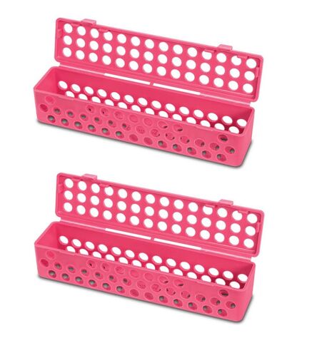 2/Pcs Dental Instrument Sterilization Plastic Container, 8" x 1¾" x 1¾" Dental Autoclave Cassettes Box - Neon Pink in Kuwait