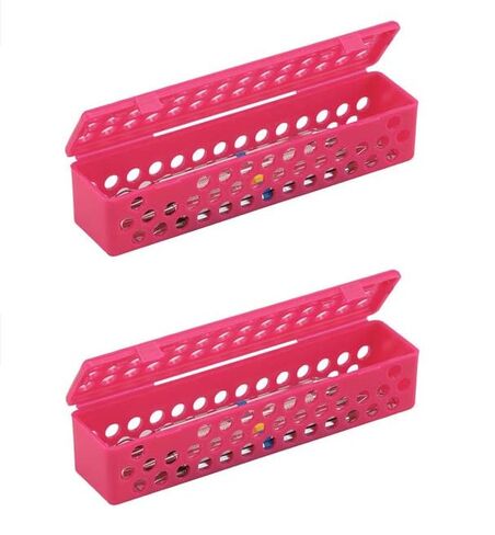 2/Pcs Dental Instrument Sterilization Plastic Container, 8" x 1¾" x 1¾" Dental Autoclave Cassettes Box - Neon Pink in Kuwait