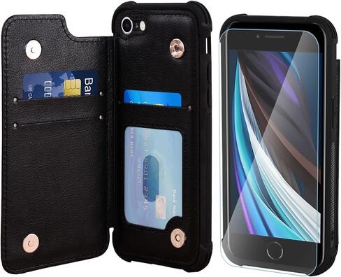 تتناسب Vanavagy مع حالة iPhone SE2/SE3 2022/2020 ، وتناسب مع iPhone 8/7 Wallet Case و Faux Leather Folio Phone Cover تناسب تركيب السيارة المغناطيسية مع حامل بطاقة الائتمان و RFID ، الأسود. in Kuwait
