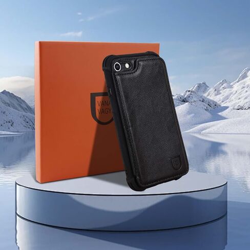 تتناسب Vanavagy مع حالة iPhone SE2/SE3 2022/2020 ، وتناسب مع iPhone 8/7 Wallet Case و Faux Leather Folio Phone Cover تناسب تركيب السيارة المغناطيسية مع حامل بطاقة الائتمان و RFID ، الأسود. in Kuwait