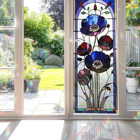 Ancient Oak Tree & Sunset Glow Stained Glass Window Film, Decorative Ancient Oak Tree & Sunset Glow Stained Glass Window Film, Ancient Oak Tree Stained Glass Window Film for Bathroom Door Heat Anti UV in Kuwait