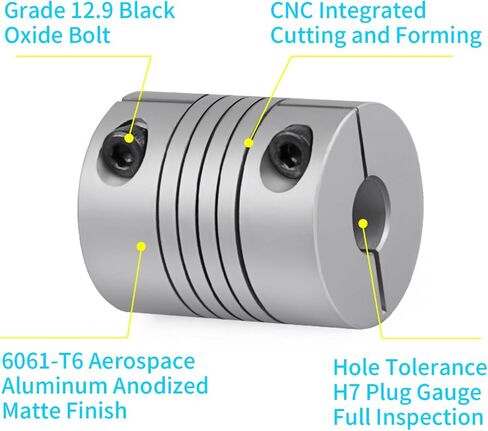2psc Flexible Beam Coupling 6.35mm to 6.35mm, Aluminum Alloy Shaft Coupling 25L 20D, Stepper Servo Motor Flexible Coupler Joint Connector for 3D Printer CNC Machine DIY Encoder in Kuwait