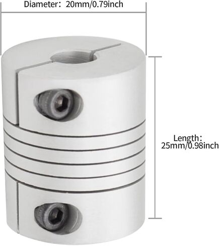 2psc Flexible Beam Coupling 6.35mm to 6.35mm, Aluminum Alloy Shaft Coupling 25L 20D, Stepper Servo Motor Flexible Coupler Joint Connector for 3D Printer CNC Machine DIY Encoder in Kuwait