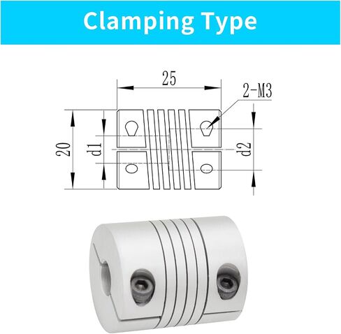 2psc Flexible Beam Coupling 6.35mm to 6.35mm, Aluminum Alloy Shaft Coupling 25L 20D, Stepper Servo Motor Flexible Coupler Joint Connector for 3D Printer CNC Machine DIY Encoder in Kuwait