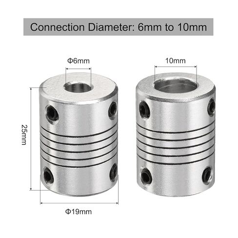 uxcell 5 Pcs Aluminum Alloy Shaft Coupling 6mm to 10mm, Flexible Coupling Motor Connector Joint, Stepper Motor Coupler for CNC Machine & 3D Printer (L25xD19) in Saudi Arabia