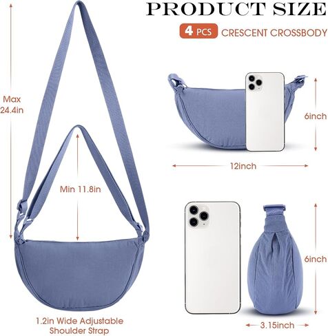 4 Pcs Nylon Crescent Crossbody Purses Bag for Women Men Half Moon Shape Sling Travel Bag Crescent Shoulder(Cold Colors) in Saudi Arabia