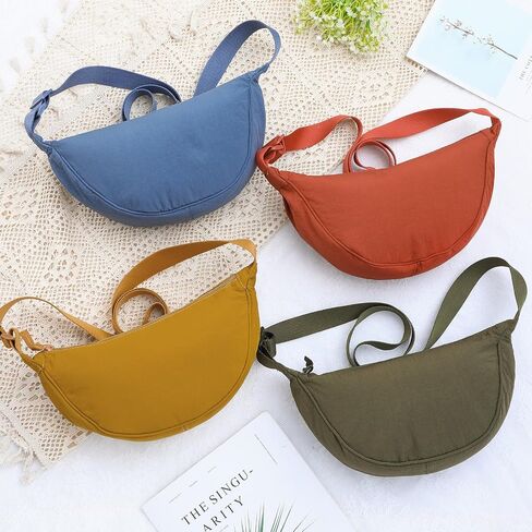 4 Pcs Nylon Crescent Crossbody Purses Bag for Women Men Half Moon Shape Sling Travel Bag Crescent Shoulder(Cold Colors) in Saudi Arabia