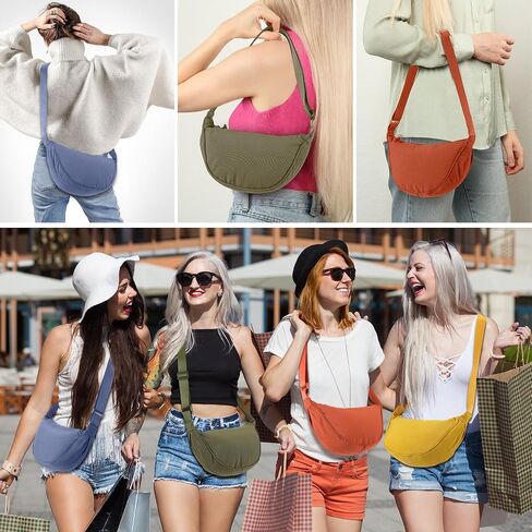 4 Pcs Nylon Crescent Crossbody Purses Bag for Women Men Half Moon Shape Sling Travel Bag Crescent Shoulder(Cold Colors) in Saudi Arabia