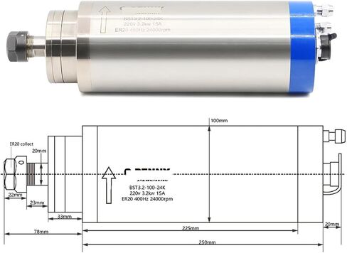 3.2KW ER20 Woodworking Spindle, Equipped with HY 4KW Variable Frequency VFD 100MM Bracket 75W Pump(Ceramic Bearing,380v) in Saudi Arabia