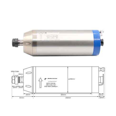 220V/380V 3.2KW ER20 4 محمل الماء المبرد بمغزل 4 كيلو وات وقوس 100 مم (محمل كرة الصلب ، 220 فولت) in Kuwait