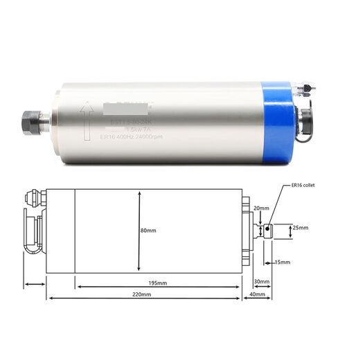 المغزل 1.5kw ER16 80 مم مغزل المبرد بالمياه 4pcs يتحمل السرعة 0-24000 دورة في الدقيقة و 1.5 كيلو وات in Kuwait