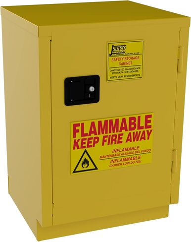 Jamco 12 Gallon Under Counter Flammable Safety Cabinet, Steel Flammable Storage Cabinet with Lockable Manual Closing Doors, Non Forkliftable, 24-Inch x 22-Inch x 35-Inch, Yellow in Saudi Arabia