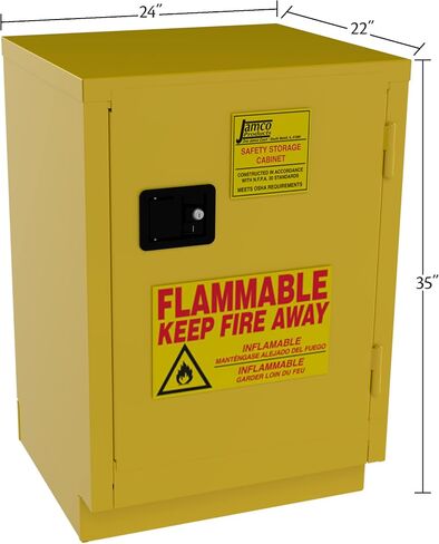 Jamco 12 Gallon Under Counter Flammable Safety Cabinet, Steel Flammable Storage Cabinet with Lockable Manual Closing Doors, Non Forkliftable, 24-Inch x 22-Inch x 35-Inch, Yellow in Saudi Arabia