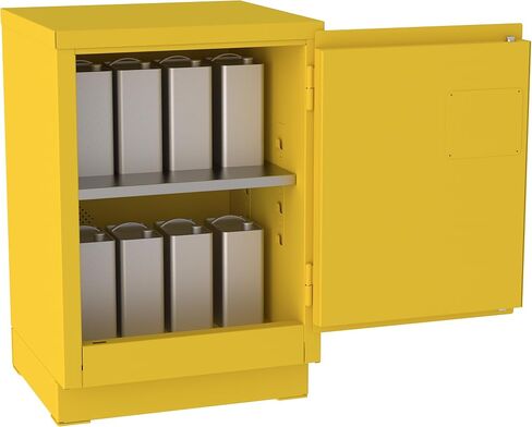 Jamco 12 Gallon Under Counter Flammable Safety Cabinet, Steel Flammable Storage Cabinet with Lockable Manual Closing Doors, Non Forkliftable, 24-Inch x 22-Inch x 35-Inch, Yellow in Saudi Arabia