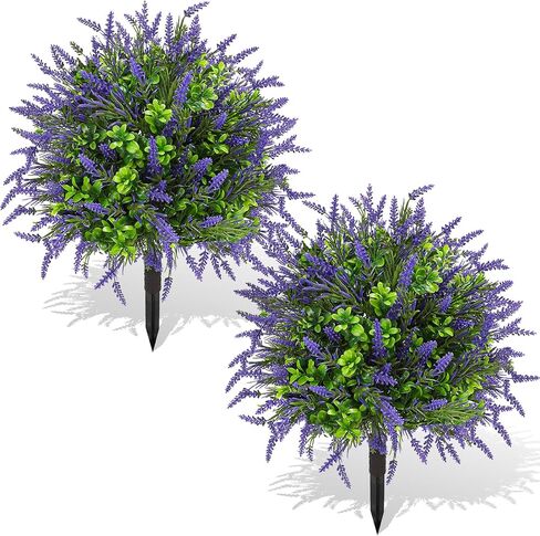 Artificial Topiary Lavender Ball Tree Outdoor Plants with Ground Spike 22"- UV Resistant Faux Shrubs, Eucalyptus Fake Plants for Indoor & Garden, Yard, Porch, Patio Decor-Pink in Saudi Arabia