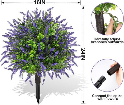 Artificial Topiary Lavender Ball Tree Outdoor Plants with Ground Spike 22"- UV Resistant Faux Shrubs, Eucalyptus Fake Plants for Indoor & Garden, Yard, Porch, Patio Decor-Pink in Saudi Arabia