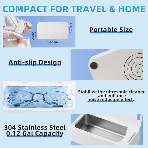 آلة نظافة بالموجات فوق الصوتية الاحترافية مع سعة 450 مل للمجوهرات ، النظارات ، الخاتم ، الذهب ، العملة ، الحلاقة ، الفضة ، التجنيب ، حزام مشاهدة ، أسنان الأسنان ، جراب نظافة 42 كيلو هرتز مع عملية ملمس واحد ، 3 أوضاع توقيت in Kuwait