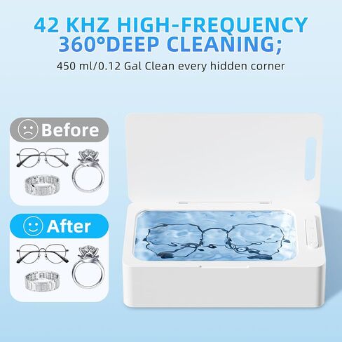آلة نظافة بالموجات فوق الصوتية الاحترافية مع سعة 450 مل للمجوهرات ، النظارات ، الخاتم ، الذهب ، العملة ، الحلاقة ، الفضة ، التجنيب ، حزام مشاهدة ، أسنان الأسنان ، جراب نظافة 42 كيلو هرتز مع عملية ملمس واحد ، 3 أوضاع توقيت in Kuwait