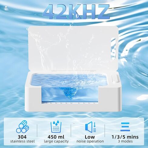 آلة نظافة بالموجات فوق الصوتية الاحترافية مع سعة 450 مل للمجوهرات ، النظارات ، الخاتم ، الذهب ، العملة ، الحلاقة ، الفضة ، التجنيب ، حزام مشاهدة ، أسنان الأسنان ، جراب نظافة 42 كيلو هرتز مع عملية ملمس واحد ، 3 أوضاع توقيت in Kuwait