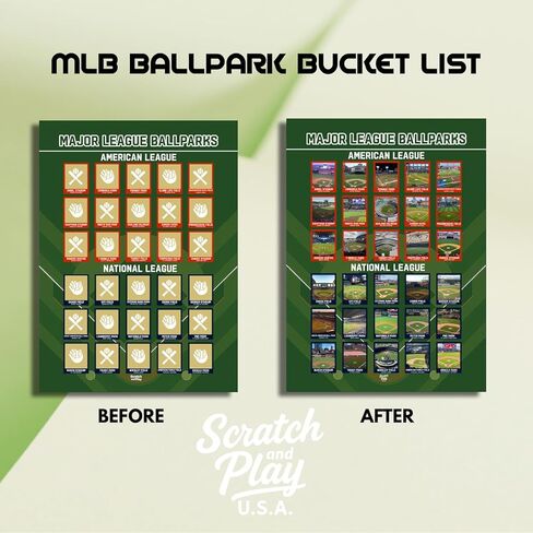 MLB Stadium Scratch Off Poster - 12 "X16" Art Wall - Pop Chart Scratch Off Baseball Stadium Map Tracker - 2024-2025 قائمة دلو الملعب - هدايا مروحة البيسبول للرجال والنساء والزوج والأطفال in Saudi Arabia