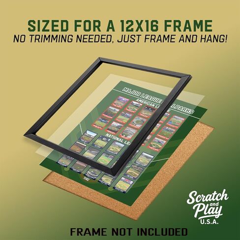 MLB Stadium Scratch Off Poster - 12 "X16" Art Wall - Pop Chart Scratch Off Baseball Stadium Map Tracker - 2024-2025 قائمة دلو الملعب - هدايا مروحة البيسبول للرجال والنساء والزوج والأطفال in Saudi Arabia