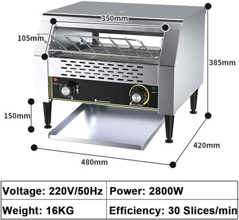 النقل التجاري محمصة ، 1300W/2200W/2800W فرن كهربائي شاق الفولاذ المقاوم للصدأ مع 3 أنبوب تسخين ، 7 سرعات ، للمطاعم والمقاهي والمخابز in Kuwait