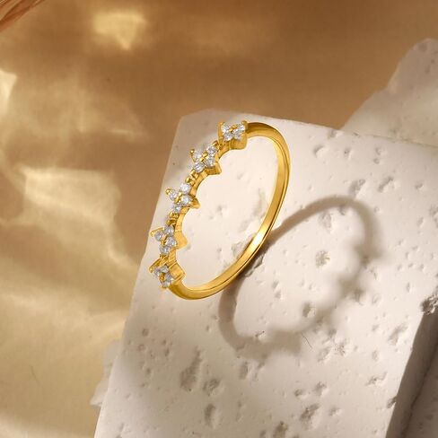 Lucky Leaf Ring for Women 925 Sterling Silver White CZ Flowers Stackable Ring to Daughter 14K Gold Plated Engagement Promise Rings Wedding Valentine’s Day Christmas Day Graduation Season Jewelry Gift in Saudi Arabia