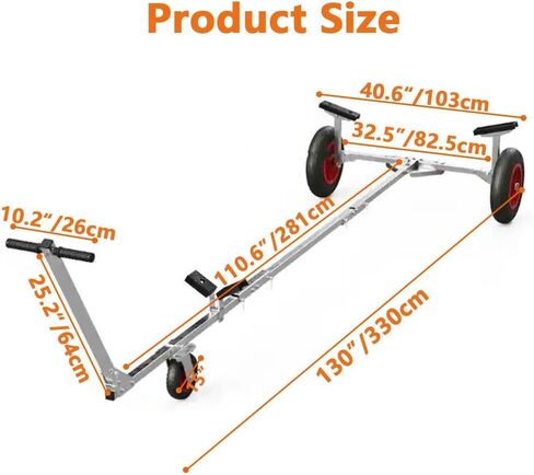 Adjustable Boat Trailer Dolly, Carbon Steel Inflatable Boat Trailer Mover, 15'' Pneumatic Tires & Nonslip Support Bracket, for Moving Kayak Motorboat Fishing Boat in Saudi Arabia