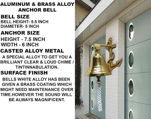 Anchor Ship Bell - Large Dinner Call Bell, Decorative Wall-Mounted Bell for Indoor/Outdoor Use, Loud Door Bell for Home, Pub, Office, School, or Last Orders (Black Gold) in Saudi Arabia