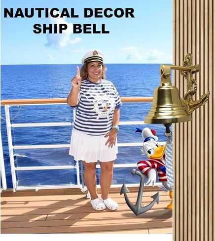 Anchor Ship Bell - Large Dinner Call Bell, Decorative Wall-Mounted Bell for Indoor/Outdoor Use, Loud Door Bell for Home, Pub, Office, School, or Last Orders (Black Gold) in Saudi Arabia