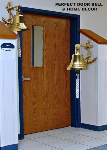 Anchor Ship Bell - Large Dinner Call Bell, Decorative Wall-Mounted Bell for Indoor/Outdoor Use, Loud Door Bell for Home, Pub, Office, School, or Last Orders (Black Gold) in Saudi Arabia