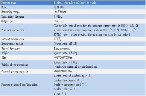 ALKT9801 Hydraulic Calibration Table Oil and Water Pressure Bench Calibrator for Positive and Negative Pressure Gauge -0.5-60bar in Kuwait