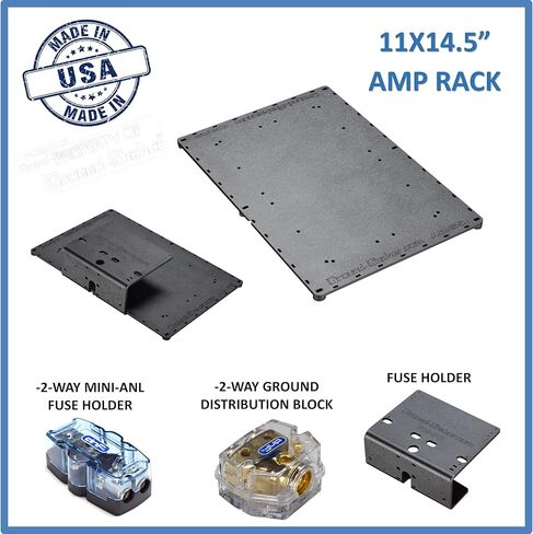 AMP BASE/AMP RACK/AMP HOLDER 11 × 14.5 + FUSE HOLDER & BASS BAST BASE SPEWOOFER SPECTORIES SPEANCORIES ADD ON CAR AUDIO Home Audio in Kuwait